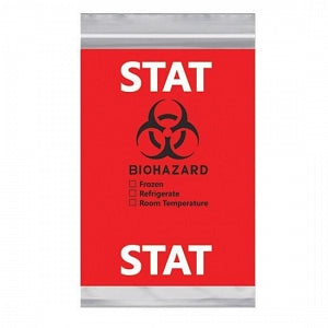 Action Bag Company Econo-Zip Specimen Transport Bags - Econo-Zip Transport Bag, Specimen, Clear, Stat, Red and Black Biohazard Imprint, 2 mL, 6" x 9" - STB609STAT