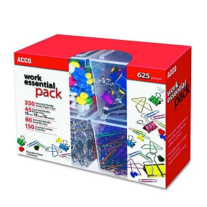Acco Brands Work Essential Paper Clip Pack - Work Essential Pack with 350 Paper Clips, 150 Push Pins, 80 Butterfly Clips and 45 Binder Clips - 76233