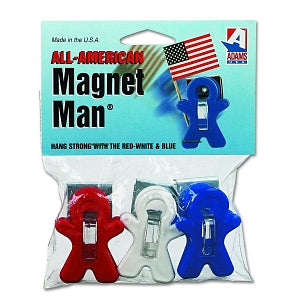 Adams Manufacturing Magnet Man Assorted Color Clip Three Pack - All American Magnet Man Clip, 0.25", Assorted Colors, 3/Pack - 3303-52-3241