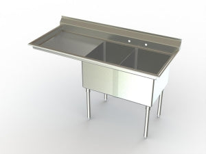 Aero Manufacturing Stainless Steel Sinks - Double Sink, NSF Certified, Double Drain Board, 24" x 24" - 3F2-2424-24LR