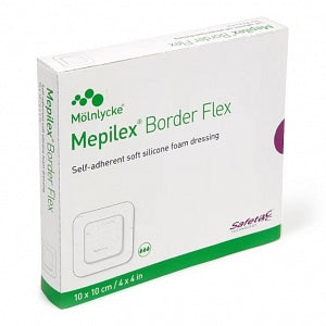 Molnlycke Mepilex Border Flex Dressing - Mepilex Border Flex Self-Adherent Absorbent Foam Dressing with Safetac Technology, 4" x 4" (10 x 10 cm) - 595300