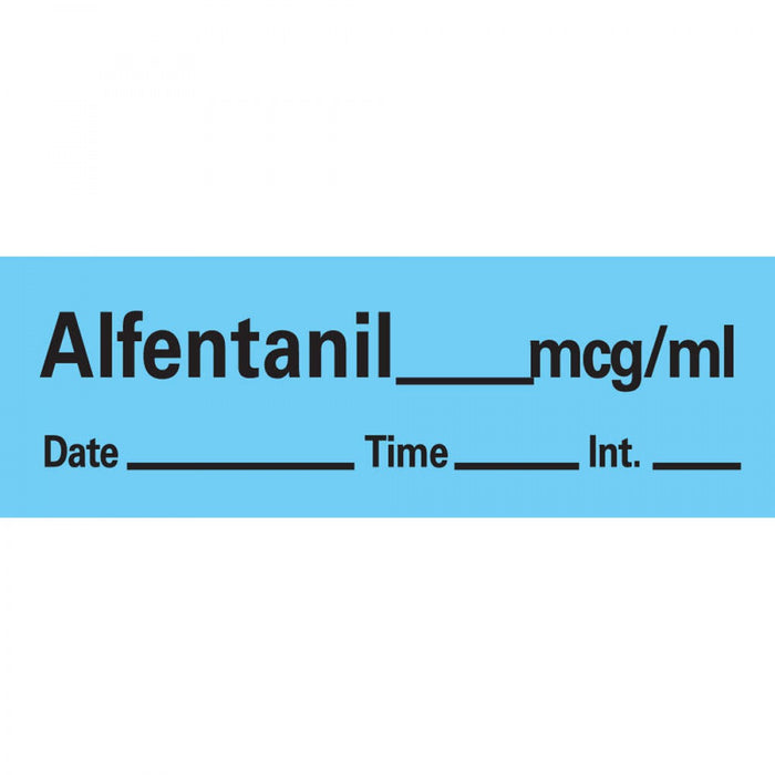 Anesthesia Tape With Date, Time, And Initial Removable Alfentanil Mcg/Ml 1" Core 1/2" X 500" Imprints Blue 333 500 Inches Per Roll