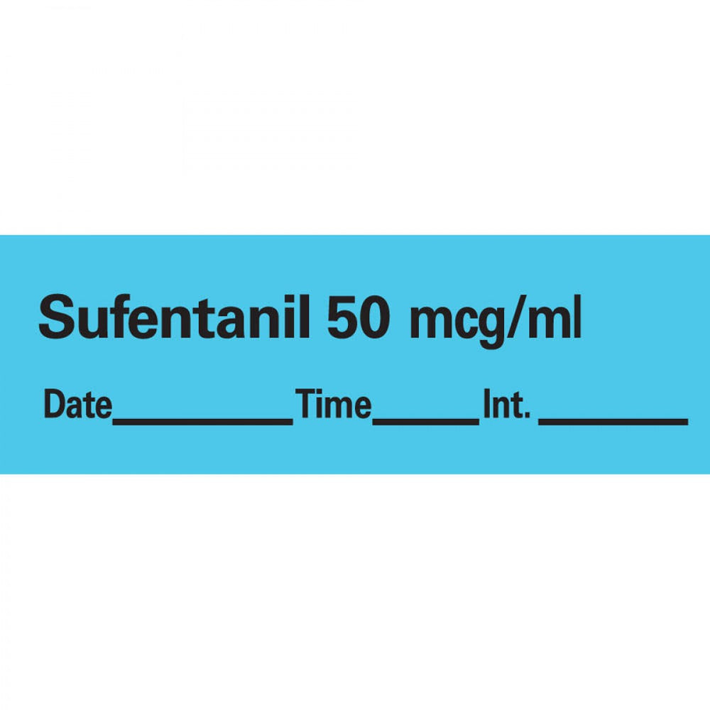 Anesthesia Tape With Date, Time, And Initial Removable Sufentanil 50 Mcg/Ml 1" Core 1/2" X 500" Imprints Blue 333 500 Inches Per Roll