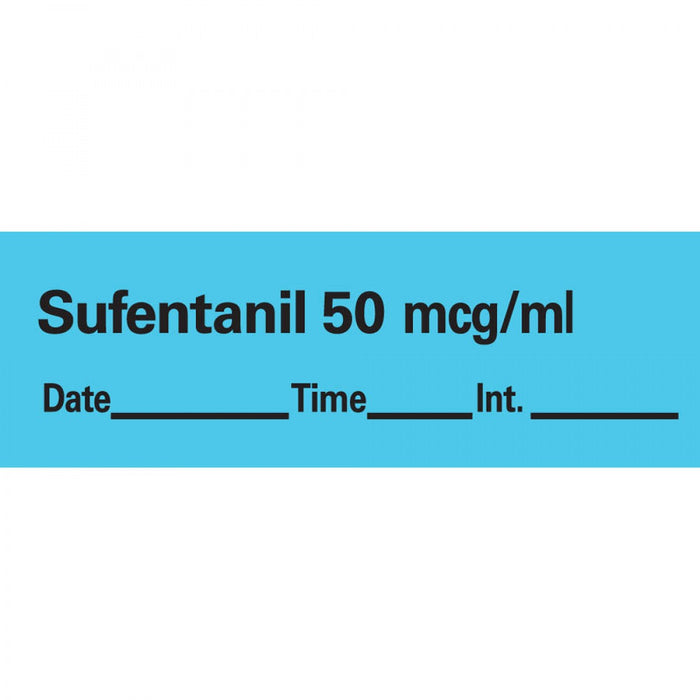 Anesthesia Tape With Date, Time, And Initial Removable Sufentanil 50 Mcg/Ml 1" Core 1/2" X 500" Imprints Blue 333 500 Inches Per Roll