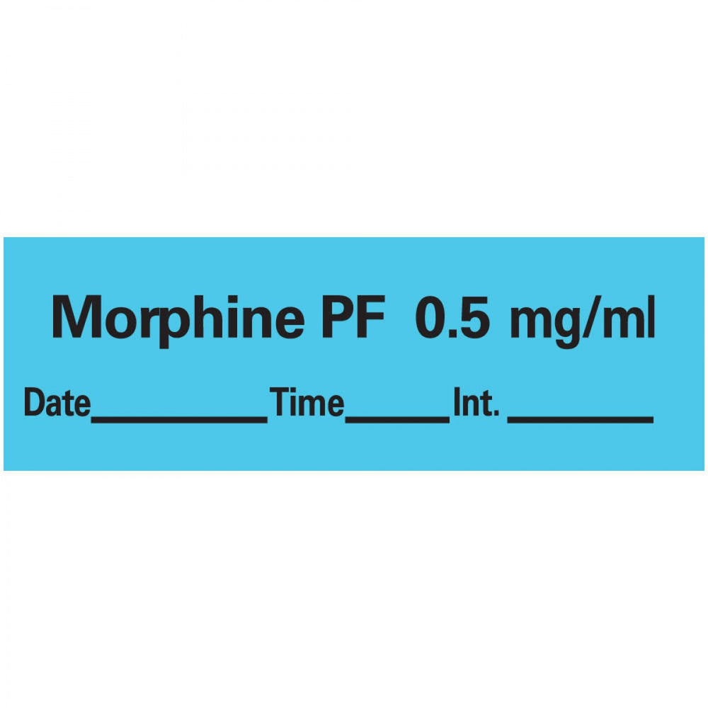 Anesthesia Tape With Date, Time, And Initial Removable Morphine Pf 0.5 Mg/Ml 1" Core 1/2" X 500" Imprints Blue 333 500 Inches Per Roll