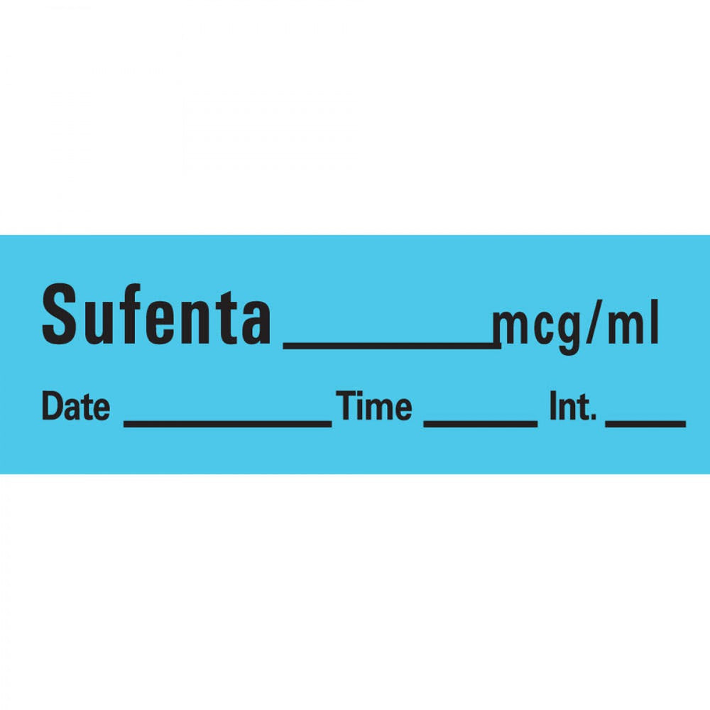 Anesthesia Tape With Date, Time, And Initial Removable Sufenta Mcg/Ml 1" Core 1/2" X 500" Imprints Blue 333 500 Inches Per Roll
