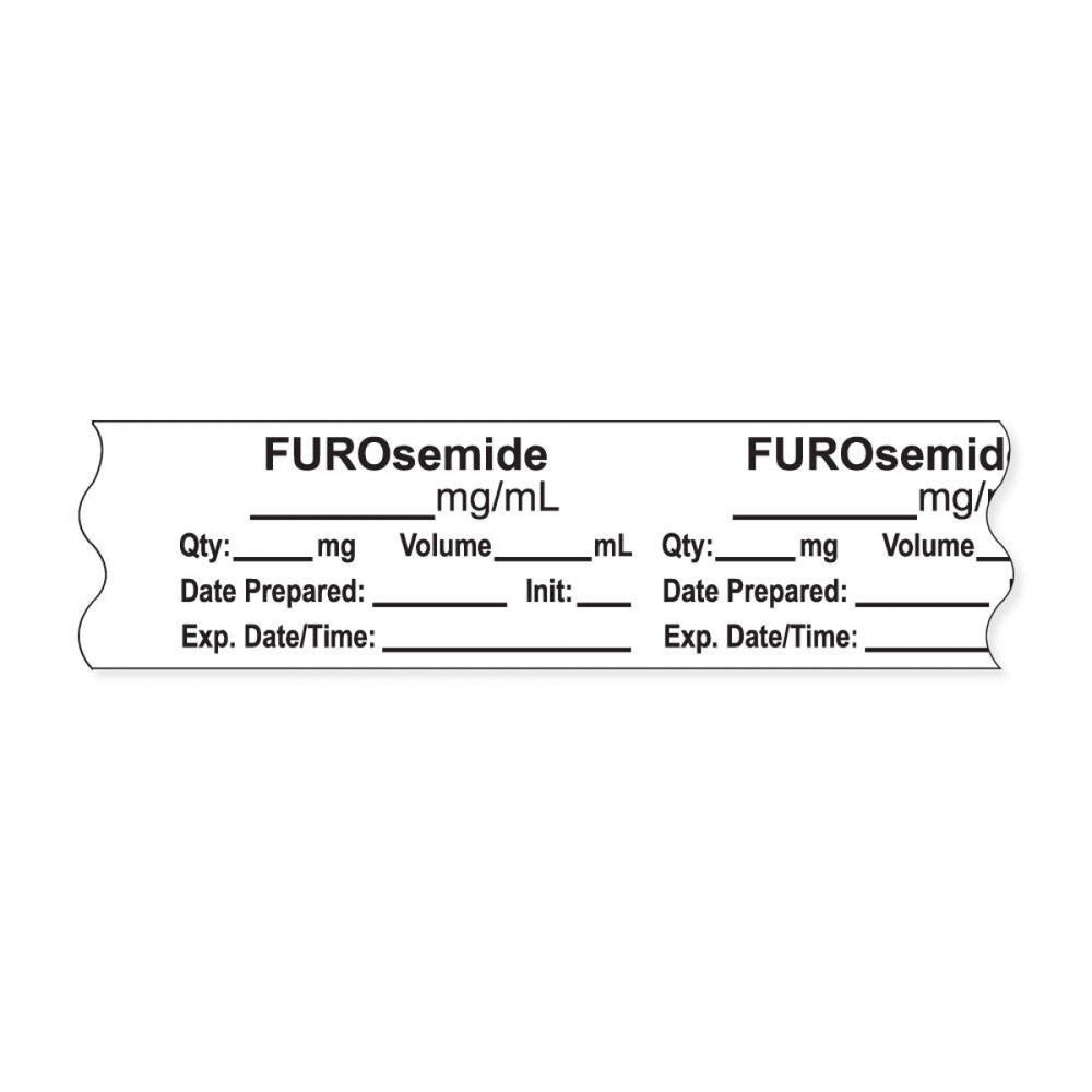 Anesthesia Tape, With Experation Date, Time, And Initial, Removable, "Furosemide Mg/Ml", 1" Core, 3/4" X 500", White, 333 Imprints, 500 Inches Per Roll