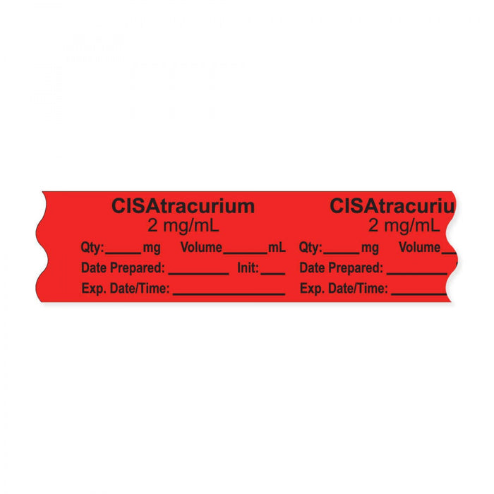 Anesthesia Tape, With Experation Date, Time, And Initial, Removable, "Cisatracurium 2 Mg/Ml", 1" Core, 3/4" X 500", Fl. Red, 333 Imprints, 500 Inches Per Roll