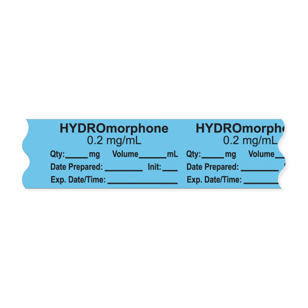 Anesthesia Tape, With Experation Date, Time, And Initial, Removable, "Hydromorphone 0.2 Mg/Ml", 1" Core, 3/4" X 500", Blue, 333 Imprints, 500 Inches Per Roll