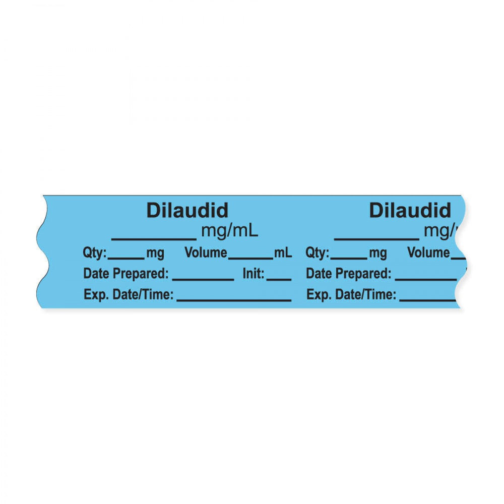Anesthesia Tape, With Experation Date, Time, And Initial, Removable, "Dilaudid Mg/Ml", 1" Core, 3/4" X 500", Blue, 333 Imprints, 500 Inches Per Roll