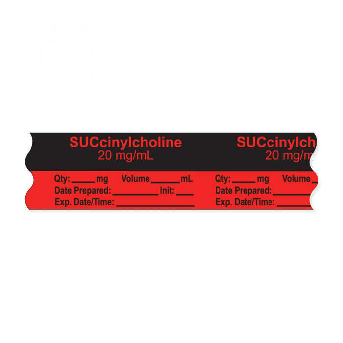 Anesthesia Tape, With Experation Date, Time, And Initial, Removable, "Succinylcholine 20 Mg/Ml", 1" Core, 3/4" X 500", Fl. Red, 333 Imprints, 500 Inches Per Roll