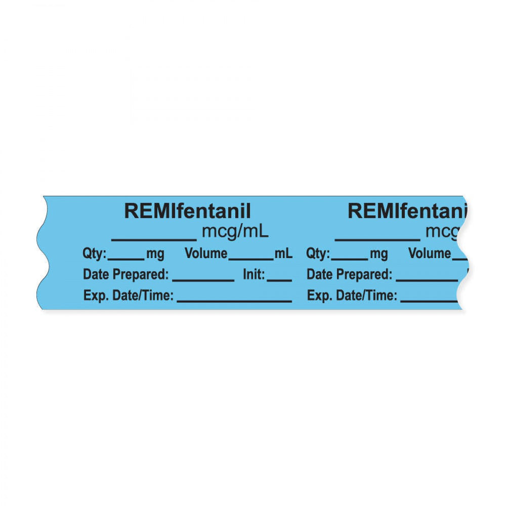 Anesthesia Tape, With Experation Date, Time, And Initial, Removable, "Remifentanil Mcg/Ml", 1" Core, 3/4" X 500", Blue, 333 Imprints, 500 Inches Per Roll
