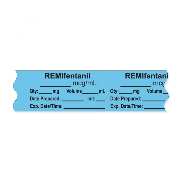 Anesthesia Tape, With Experation Date, Time, And Initial, Removable, "Remifentanil Mcg/Ml", 1" Core, 3/4" X 500", Blue, 333 Imprints, 500 Inches Per Roll