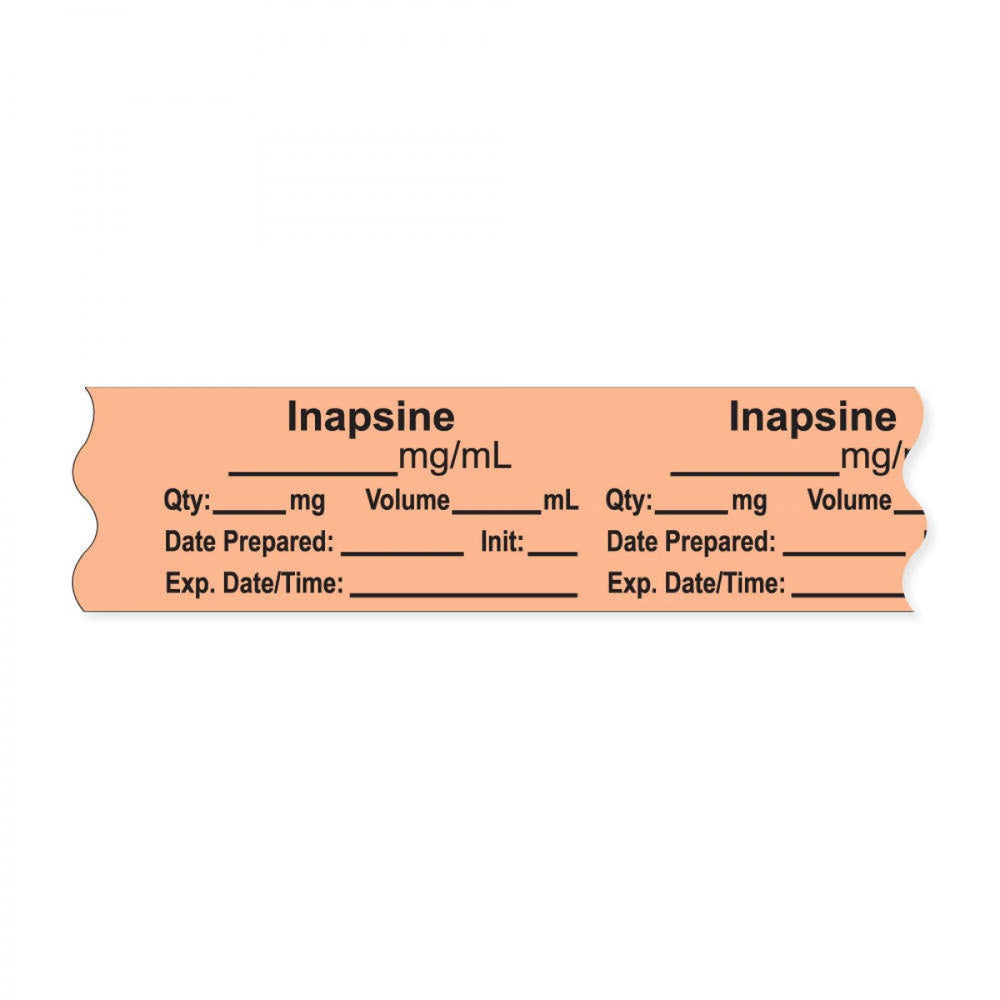 Anesthesia Tape, With Experation Date, Time, And Initial, Removable, "Inapsine Mg/Ml", 1" Core, 3/4" X 500", Salmon, 333 Imprints, 500 Inches Per Roll