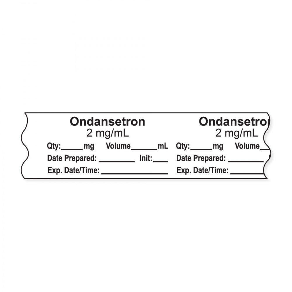 Anesthesia Tape, With Experation Date, Time, And Initial, Removable, "Ondansetron 2 Mg/Ml", 1" Core, 3/4" X 500", White, 333 Imprints, 500 Inches Per Roll