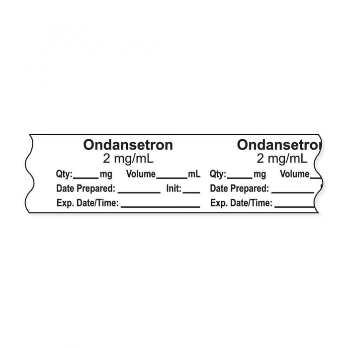 Anesthesia Tape, With Experation Date, Time, And Initial, Removable, "Ondansetron 2 Mg/Ml", 1" Core, 3/4" X 500", White, 333 Imprints, 500 Inches Per Roll
