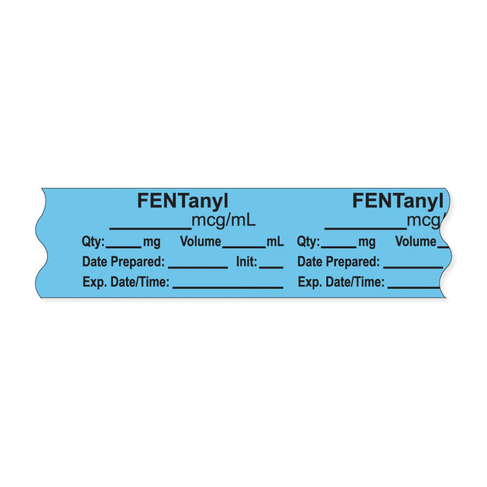 Anesthesia Tape, With Experation Date, Time, And Initial, Removable, "Fentanyl Mcg/Ml", 1" Core, 3/4" X 500", Blue, 333 Imprints, 500 Inches Per Roll
