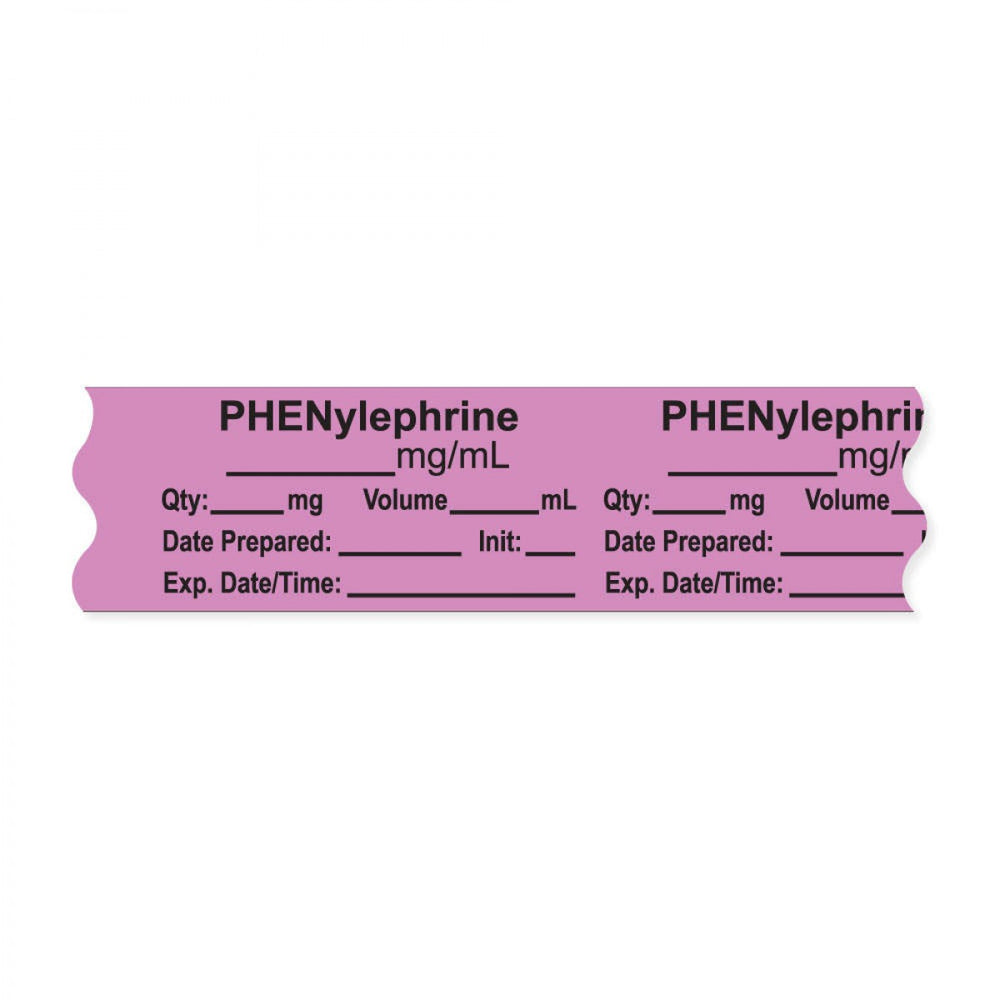 Anesthesia Tape, With Experation Date, Time, And Initial, Removable, "Phenylephrine Mg/Ml", 1" Core, 3/4" X 500", Violet, 333 Imprints, 500 Inches Per Roll