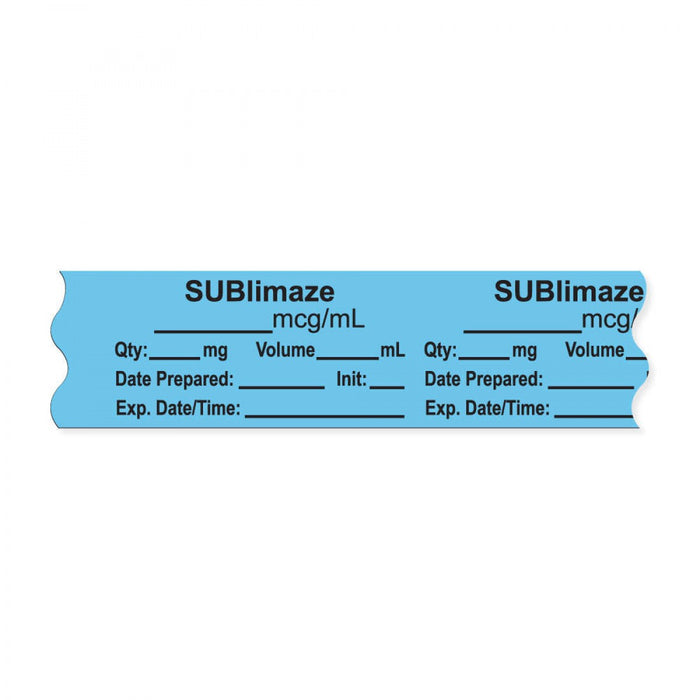Anesthesia Tape, With Experation Date, Time, And Initial, Removable, "Sublimaze Mcg/Ml", 1" Core, 3/4" X 500", Blue, 333 Imprints, 500 Inches Per Roll