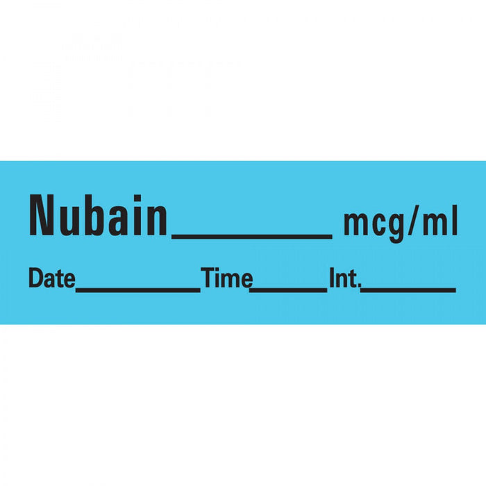 Anesthesia Tape With Date, Time, And Initial Removable Nubain Mcg/Ml 1" Core 1/2" X 500" Imprints Blue 333 500 Inches Per Roll