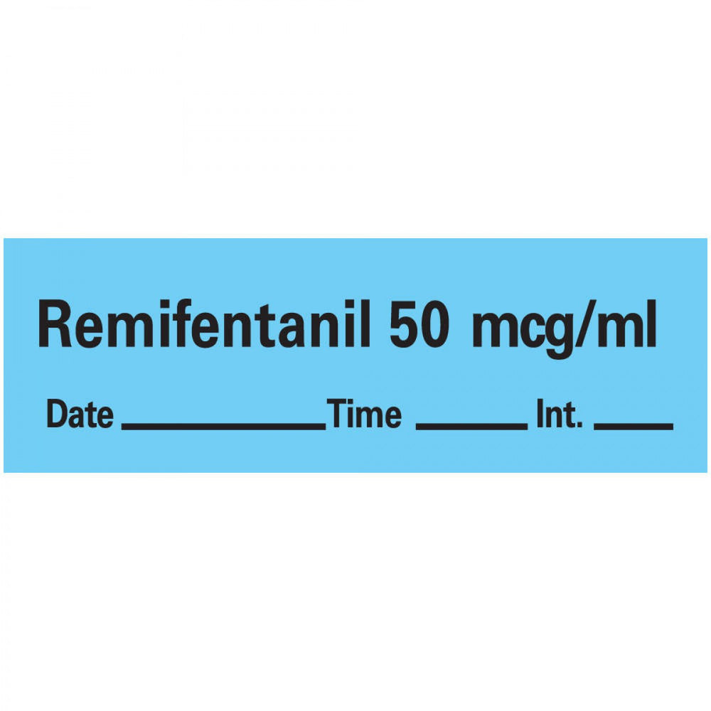 Anesthesia Tape With Date, Time, And Initial Removable Remifentanil 50 Mcg/Ml 1" Core 1/2" X 500" Imprints Blue 333 500 Inches Per Roll
