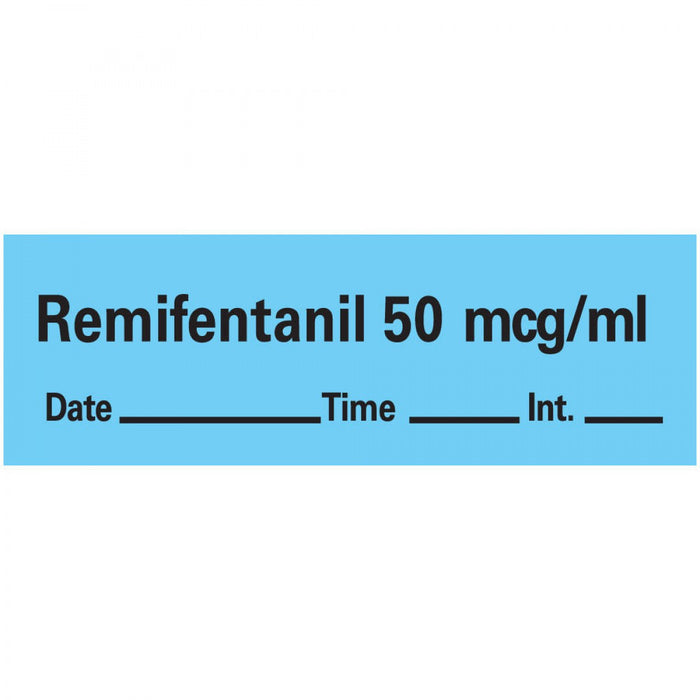 Anesthesia Tape With Date, Time, And Initial Removable Remifentanil 50 Mcg/Ml 1" Core 1/2" X 500" Imprints Blue 333 500 Inches Per Roll