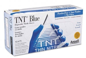 Ansell TNT Blue PF Disposable Nitrile Gloves - TNT Blue Powder-Free Thin Nitrile Exam Gloves, 5 Mil, 9.5", Blue, Size S - 565716