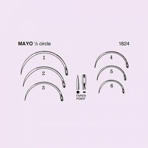 Anchor Products Mayo Catgut Surgical Needle - Mayo Catgut 1/2 Circle Suture Needle, Disposable, Taper Point, Size 2 - 1824-2DG