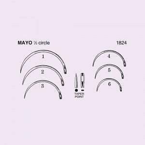 Anchor Products Mayo Catgut Surgical Needle - Mayo Catgut 1/2 Circle Suture Needle, Disposable, Taper Point, Size 6 - 1824-6DC
