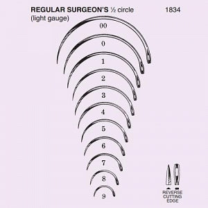 Anchor Products Regular Surg Needles - Regular Surgeon Half-Circle Needle, Reverse Cut, Size 4 - 1834-4DC