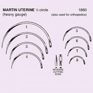 Anchor Products Martin Uterine Suture Needles - Martin Uterine Needle, Reverse Cutting, 1/2 Circle, Size 2 - 1860-2DC
