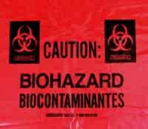 Associated Bag Company Gusseted Bags - Biohazard Bag with Gusseted Liner, Red, 4 Mil, 15" x 9" x 23" - 36-6-105R