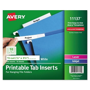 Avery Tab Insert for Hanging File Folder - Laser / Inkjet White, Hangi ...