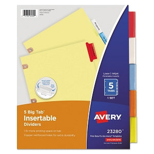 Avery-Dennison Big Tab Insertable Index Dividers - Insertable Big Tab Dividers, 5-Tab, Buff Paper, Multicolor Tab, Letter - 23280