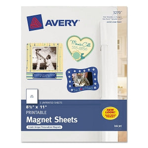 Avery White 8.5" x 11" Printable Inkjet Magnet Sheet - Printable Magnet Sheets, Inkjet, 8-1/2" x 11", White - 3270