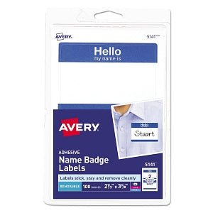Avery Flexible Self-Adhesive Name Badge Labels - Printable Adhesive Name Badge Labels, 2-1/3" x 3-3/8", Blue "Hello" - 5141