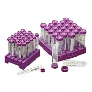 VWR 50 mL Sterile Conical Centrifuge Tubes - 50 mL Sterile Polypropylene Conical Centrifuge Tubes with Flat Caps - 89039-656
