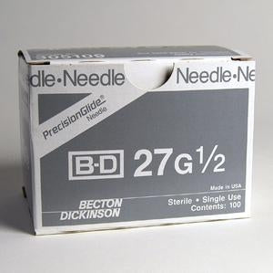 BD Regular Beveled Needle - Hypodermic Needle with Bevel and Regular Wall, 27 G x 0.5" - 305109