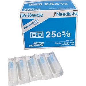 BD Regular Beveled Needle - Hypodermic Needle with Bevel and Regular Wall, 25 G x 5/8" - 305122