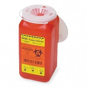 BD Multi-Use One-Piece Sharps Collectors - Red Multiuse 1-Piece Sharps Collector with Hinge Cap, 1.4-Quart, 7.5" x 3.6" x 3.6", - 305557
