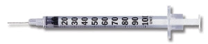 BD Insulin Syringe with Needle - 1 mL Insulin Syringe with 28G x 1/2" Needle - 329424