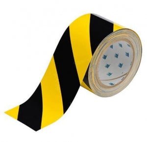 Brady Worldwide Floor Marking Tape - Floor Tape, Polyester, Black and Yellow, 2" x 100' - 104317