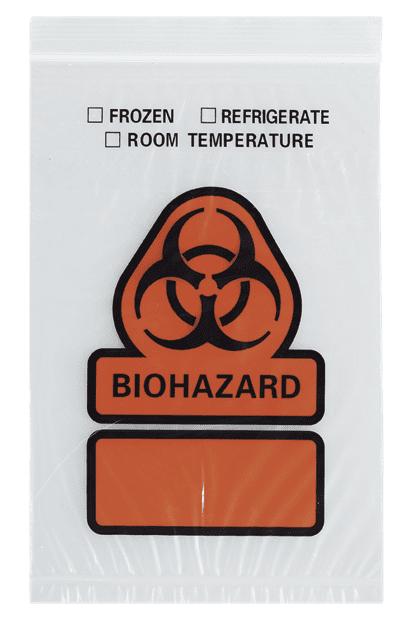 Biohazard Specimen Bag, 3-Wall, Zip Closure, 4" x 6"