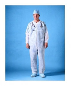 Busse Hospital Coveralls - Elastic Cuff Coveralls with Zipper, White - 215
