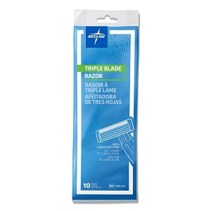 Medline Triple Blade Facial Razors with Lubrication Strip - Disposable Facial Razors with Triple Blades and Lubrication Strip, Blue - BRN1333