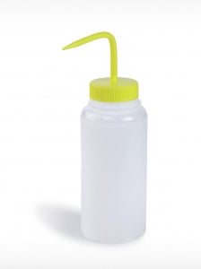 Bel-Art Wide-Mouth 16 oz. LDPE Wash Bottle - Bel-Art Wide-Mouth 500 mL (16 oz.) Polyethylene Wash Bottles, Yellow Polypropylene Cap, 53 mm Closure, Pack of 6 - F11626-0500