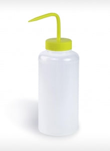 Bel-Art Wide-Mouth LDPE Color-Coded Wash Bottles - Bel-Art Wide-Mouth 1000 mL (32 oz.) Polyethylene Wash Bottles, Yellow Polypropylene Cap, 53 mm Closure, Pack of 4 - F11626-1000