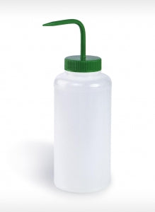 Bel-Art Wide-Mouth LDPE Color-Coded Wash Bottles - Bel-Art Wide-Mouth 1000 mL (32 oz.) Polyethylene Wash Bottles, Green Polypropylene Cap, 53 mm Closure, Pack of 4 - F11628-1000