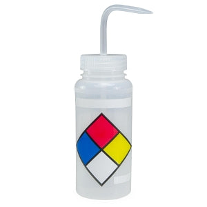 Bel-Art Four-Color Safety-Labeled Wide-Mouth Wash Bottles - Bel-Art Safety-Labeled 4 to Color LYOB Wide-Mouth Wash Bottles, 500 mL (16 oz.), Polyethylene with Natural Polypropylene Cap, Pack of 4 - F11716-0009