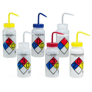 Bel-Art Four-Color Safety-Labeled Wide-Mouth Wash Bottles - Bel-Art Wide-Mouth, Safety-Labeled 500 mL Soap Wash Bottle, Pack of 4 - F11716-0014